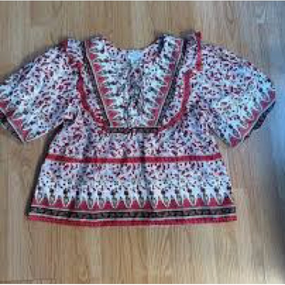 NWT,Calypso St Barth,Quilted Bib-Front Boho Folk Print Cotton Blouse,Size M - Picture 15 of 15